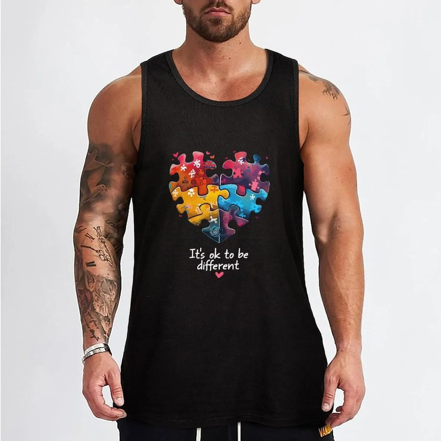 Autism Awareness Its Ok to Be Different Mens Tank Top Cotton Undershirt Crewneck Sleeveless Shirt for Summer