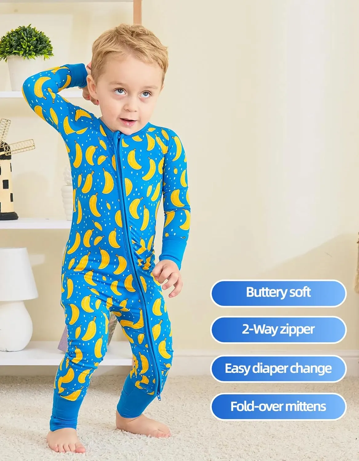Bamboo Viscose Baby Romper, One Piece Jumpsuit for Boys & Girls, 2-Way Zipper with Reversible Mitten Cuffs