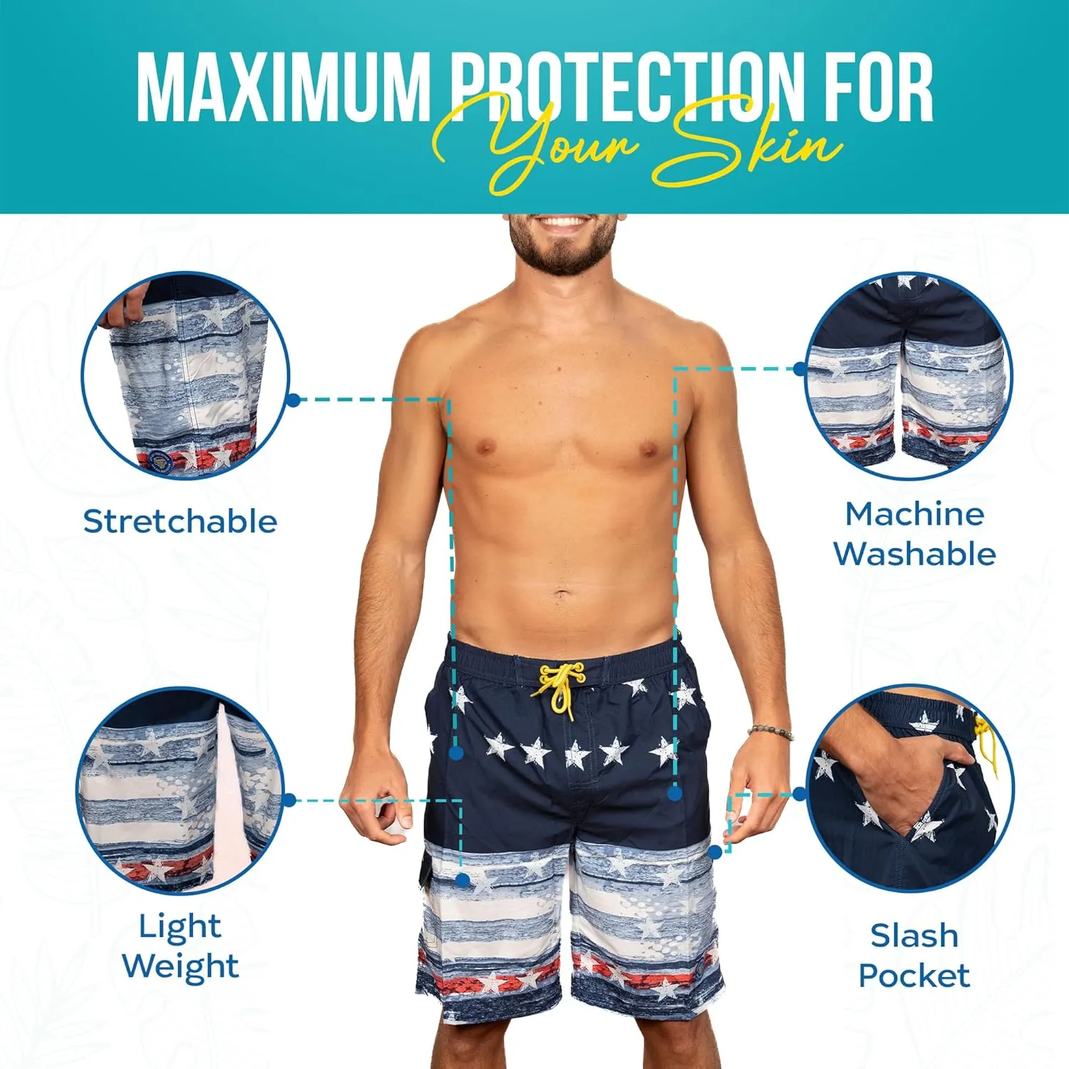 Banana Boat UPF 50  Sun Protection Four-Way Stretch Board Shorts Men's Quick Dry Shorts | Mens Swim Trunks | Beach Shorts