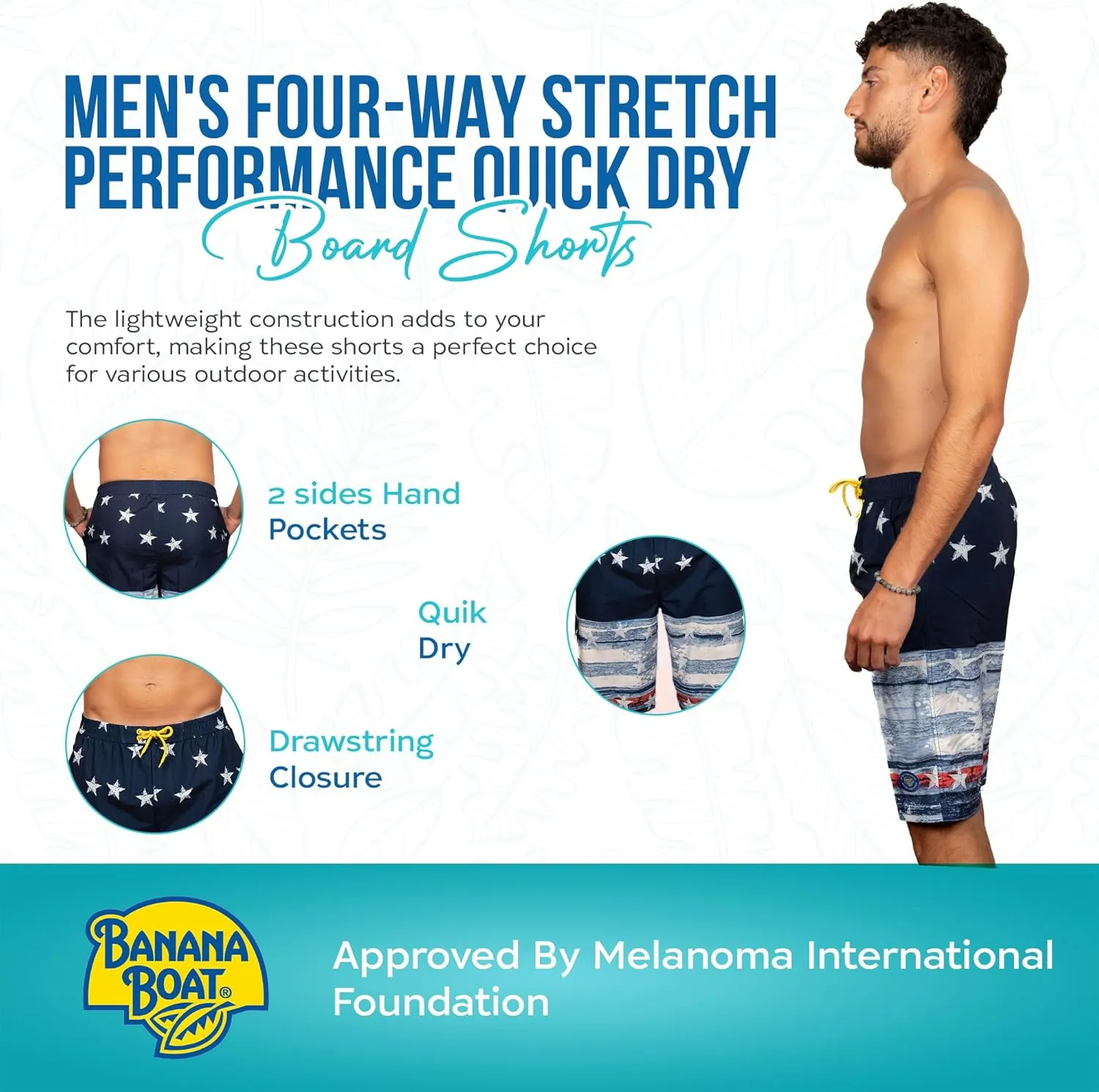 Banana Boat UPF 50  Sun Protection Four-Way Stretch Board Shorts Men's Quick Dry Shorts | Mens Swim Trunks | Beach Shorts