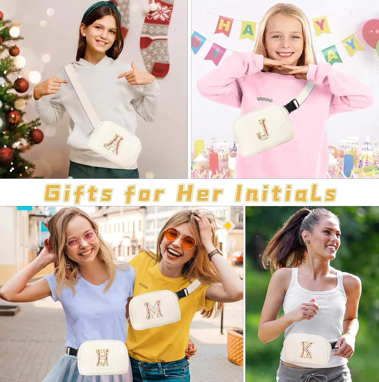 Baseball Initial Small Crossbody Bags Waist Fanny Pack with Adjustable Strap Personalized Belt Bag Cross Body Travel Everywhere Chest Pouch Preppy Bum Hip Purse Gift for Women Teen Girls (K)