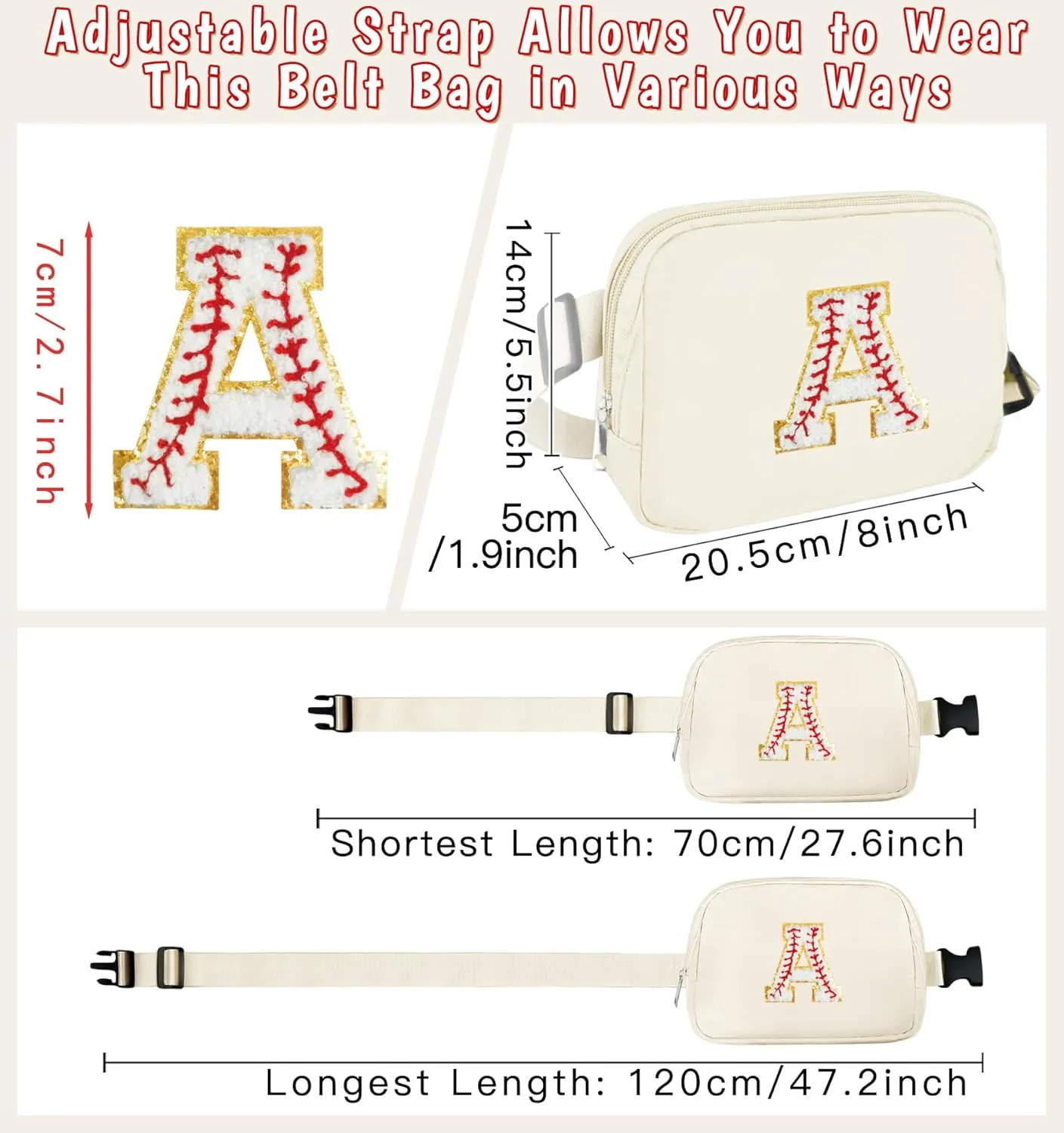 Baseball Initial Small Crossbody Bags Waist Fanny Pack with Adjustable Strap Personalized Belt Bag Cross Body Travel Everywhere Chest Pouch Preppy Bum Hip Purse Gift for Women Teen Girls (K)
