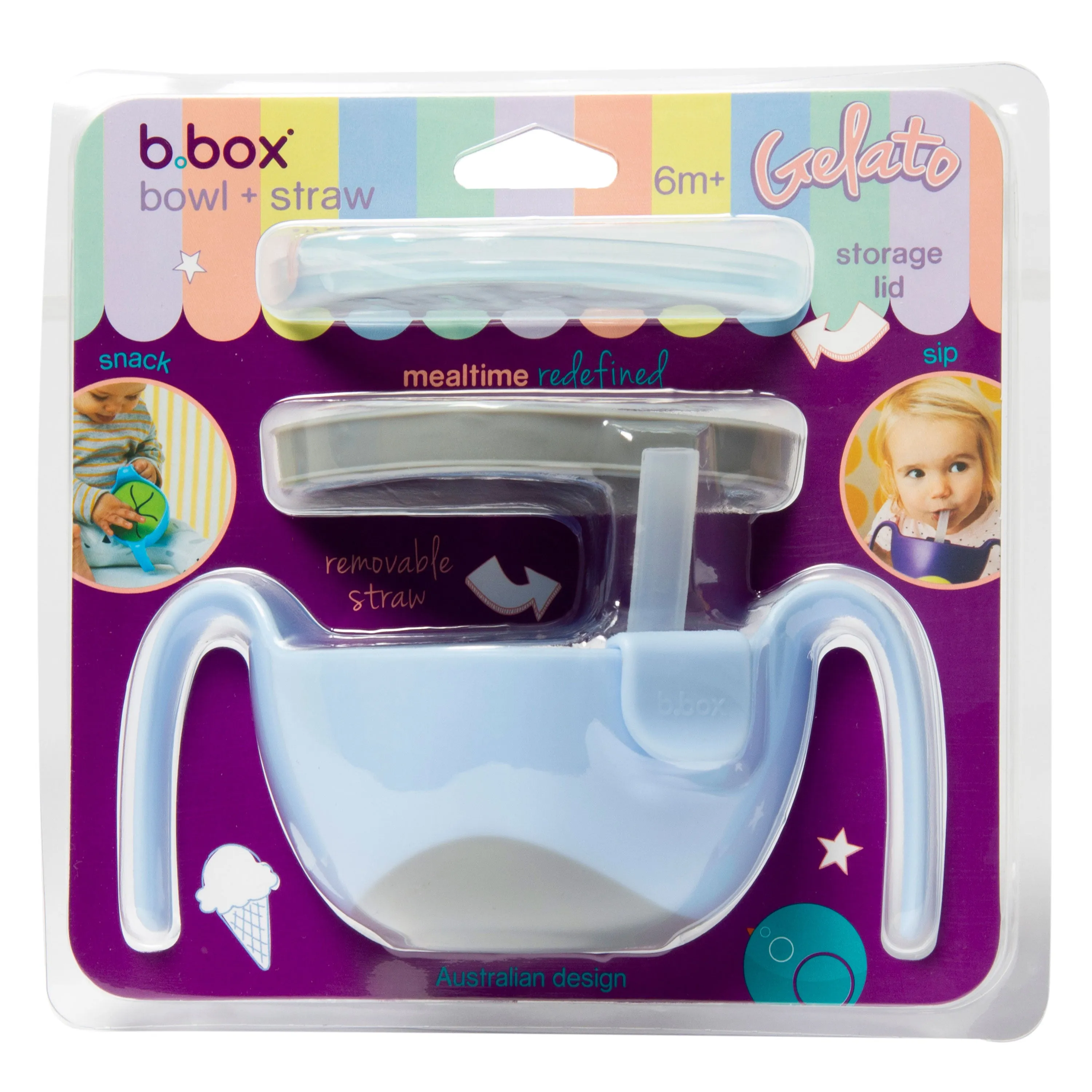 B.Box Bowl   Straw set  Bubblegum Light Blue