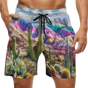 Beautiful Cactus in Arizona Men's Swim Trunks Quick Dry Board Shorts Breathable Summer Beach Shorts Bathing Suits