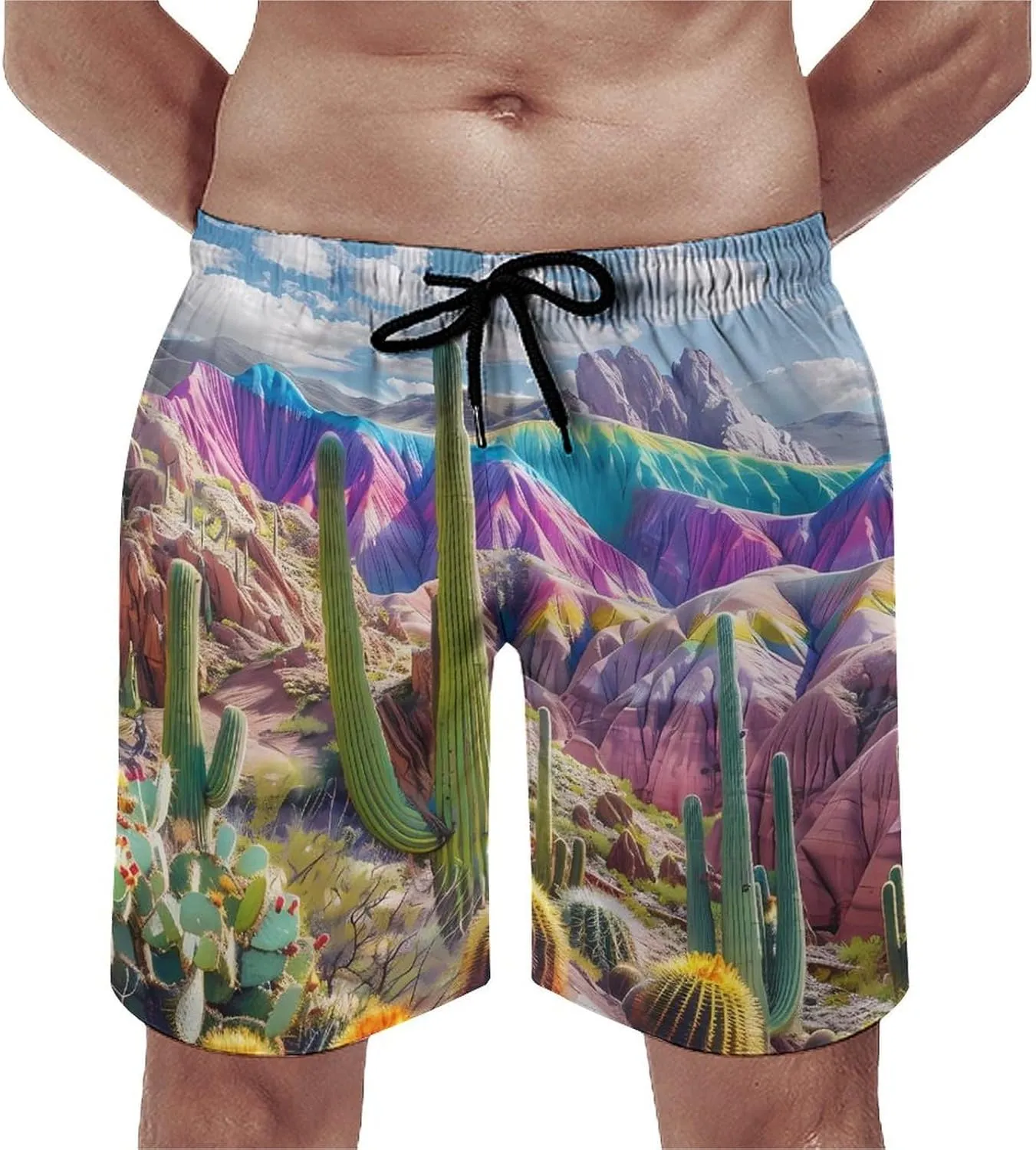 Beautiful Cactus in Arizona Men's Swim Trunks Quick Dry Board Shorts Breathable Summer Beach Shorts Bathing Suits