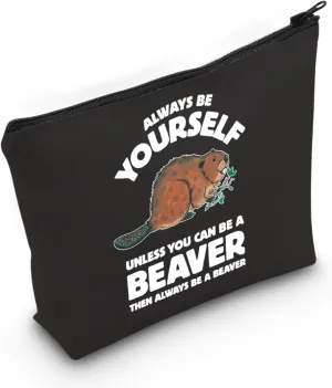 Beaver Lover Gift Beaver Cosmetic Make up Bag Beaver Makeup Zipper Pouch Bag for Women Girls (Beaver Black Bag)