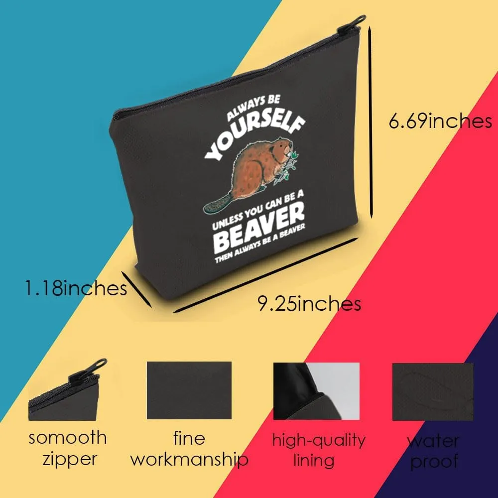 Beaver Lover Gift Beaver Cosmetic Make up Bag Beaver Makeup Zipper Pouch Bag for Women Girls (Beaver Black Bag)