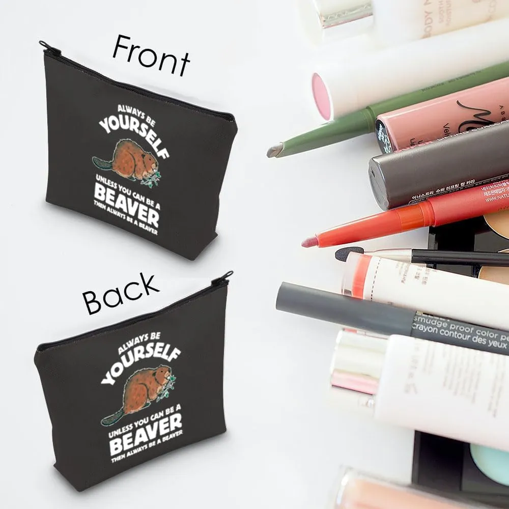 Beaver Lover Gift Beaver Cosmetic Make up Bag Beaver Makeup Zipper Pouch Bag for Women Girls (Beaver Black Bag)