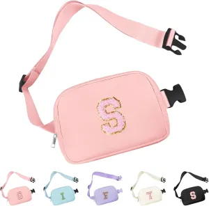 Belt Bag Crossbody bag Waist Bag Chenille Initial Bum Bag for Women,Waterproof Fanny Pack with Adjustable Strap for Purse Travel Daughter Christmas Thanksgiving Gifts(Pink S)