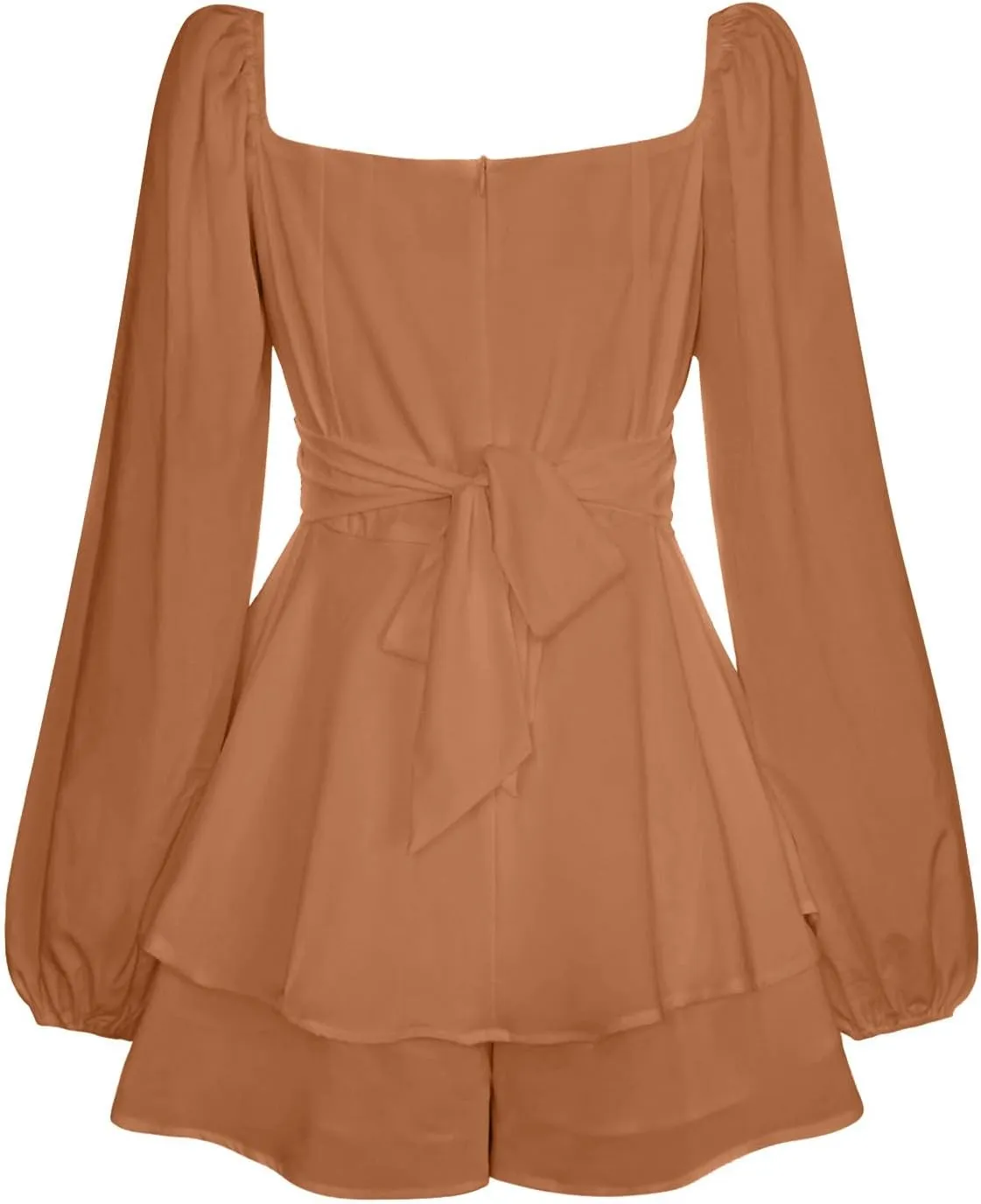 BIFUTON Women's Mini Dress Jumpsuit Lantern Long Sleeve Ruffle Layer Tie Back Square Neck/Off Shoulder Short Romper Dresses