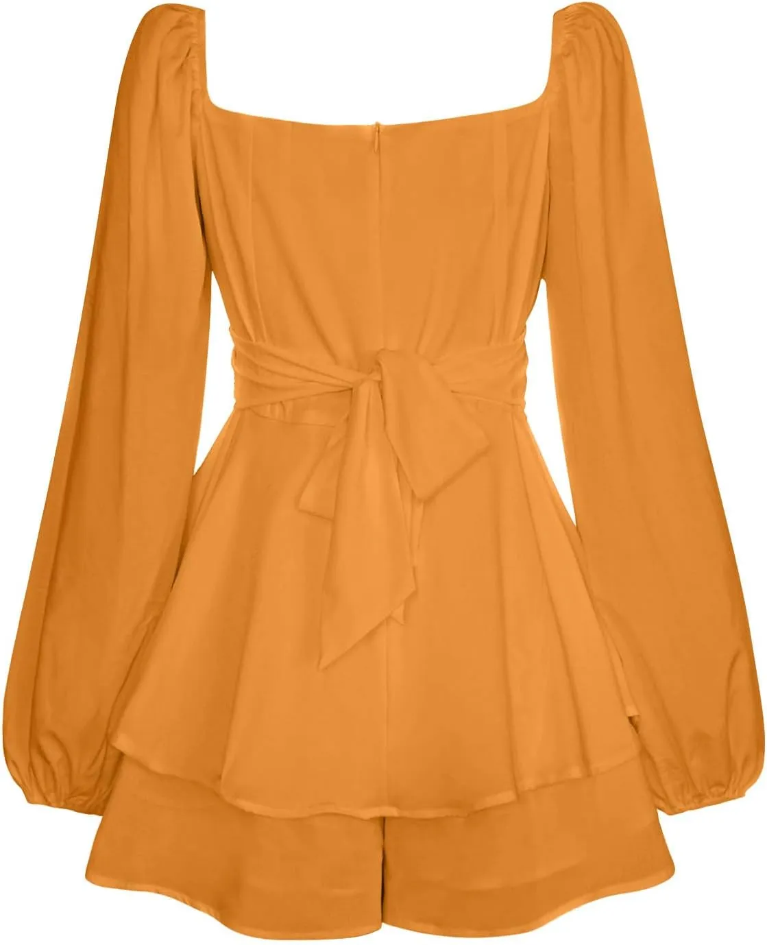 BIFUTON Women's Mini Dress Jumpsuit Lantern Long Sleeve Ruffle Layer Tie Back Square Neck/Off Shoulder Short Romper Dresses