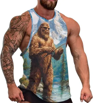 Bigfoot Fishing Men's Activewear Tank Tops Gym Sleeveless Muscle T Shirts Workout Tees Vest