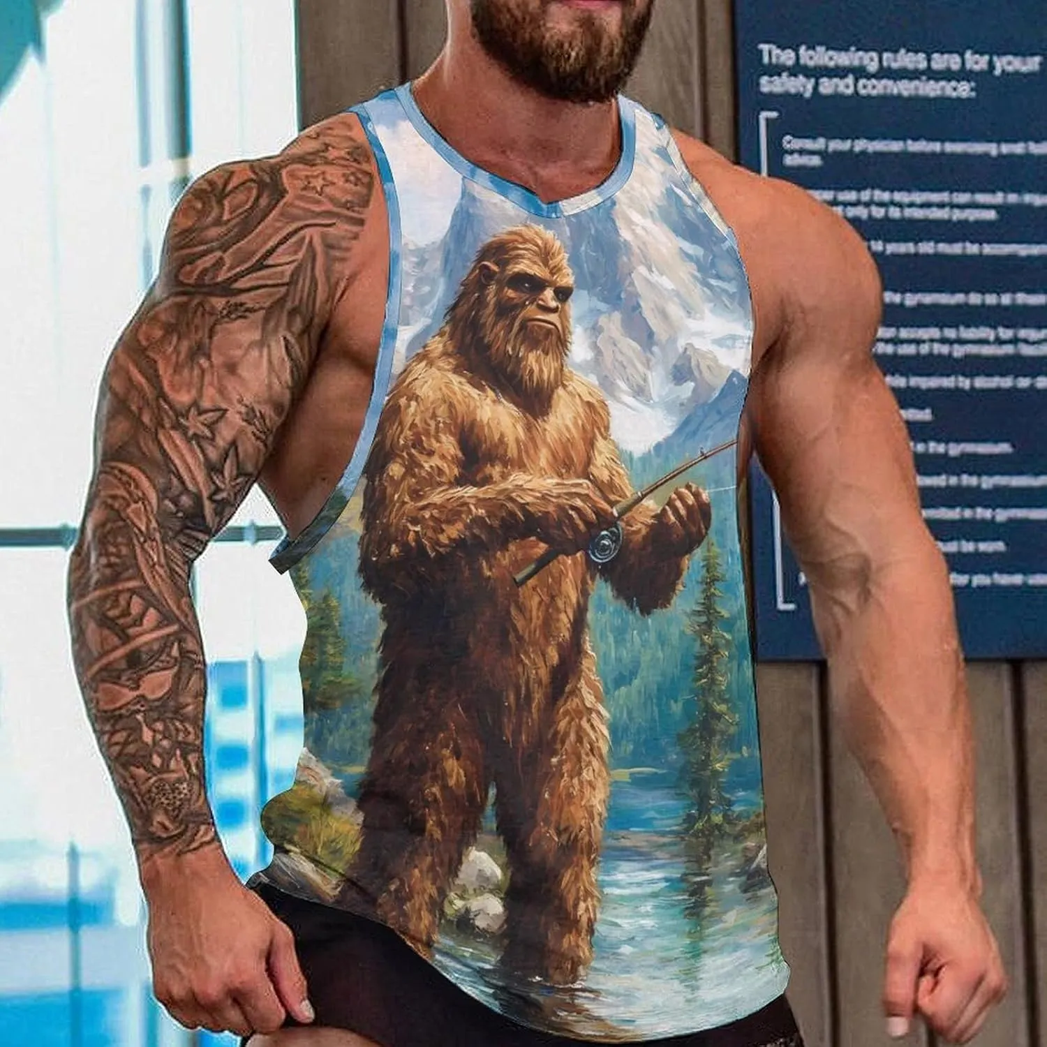 Bigfoot Fishing Men's Activewear Tank Tops Gym Sleeveless Muscle T Shirts Workout Tees Vest