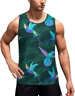 Blue Hummingbirds Men's Tank Tops Summer Sleeveless T-Shirts Gym Workout Tee Casual Beach Tee