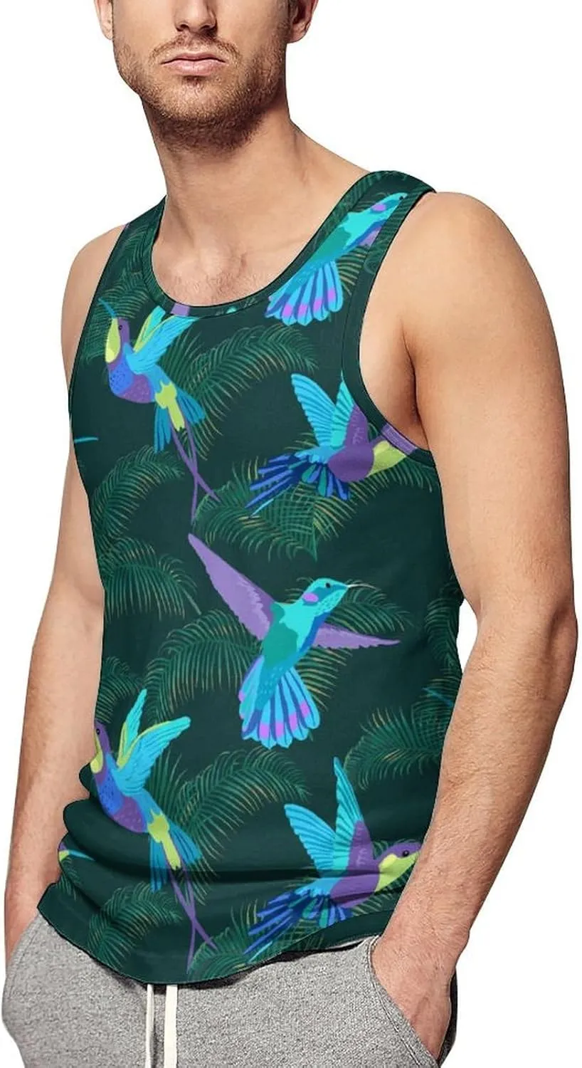 Blue Hummingbirds Men's Tank Tops Summer Sleeveless T-Shirts Gym Workout Tee Casual Beach Tee
