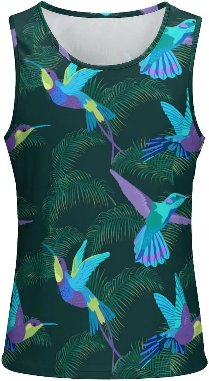 Blue Hummingbirds Men's Tank Tops Summer Sleeveless T-Shirts Gym Workout Tee Casual Beach Tee