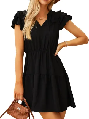 BMJL Women's Cute Summer Dresses V Neck Short Sleeve Ruffle Mini Dress Swing Flowy Dresses 2023