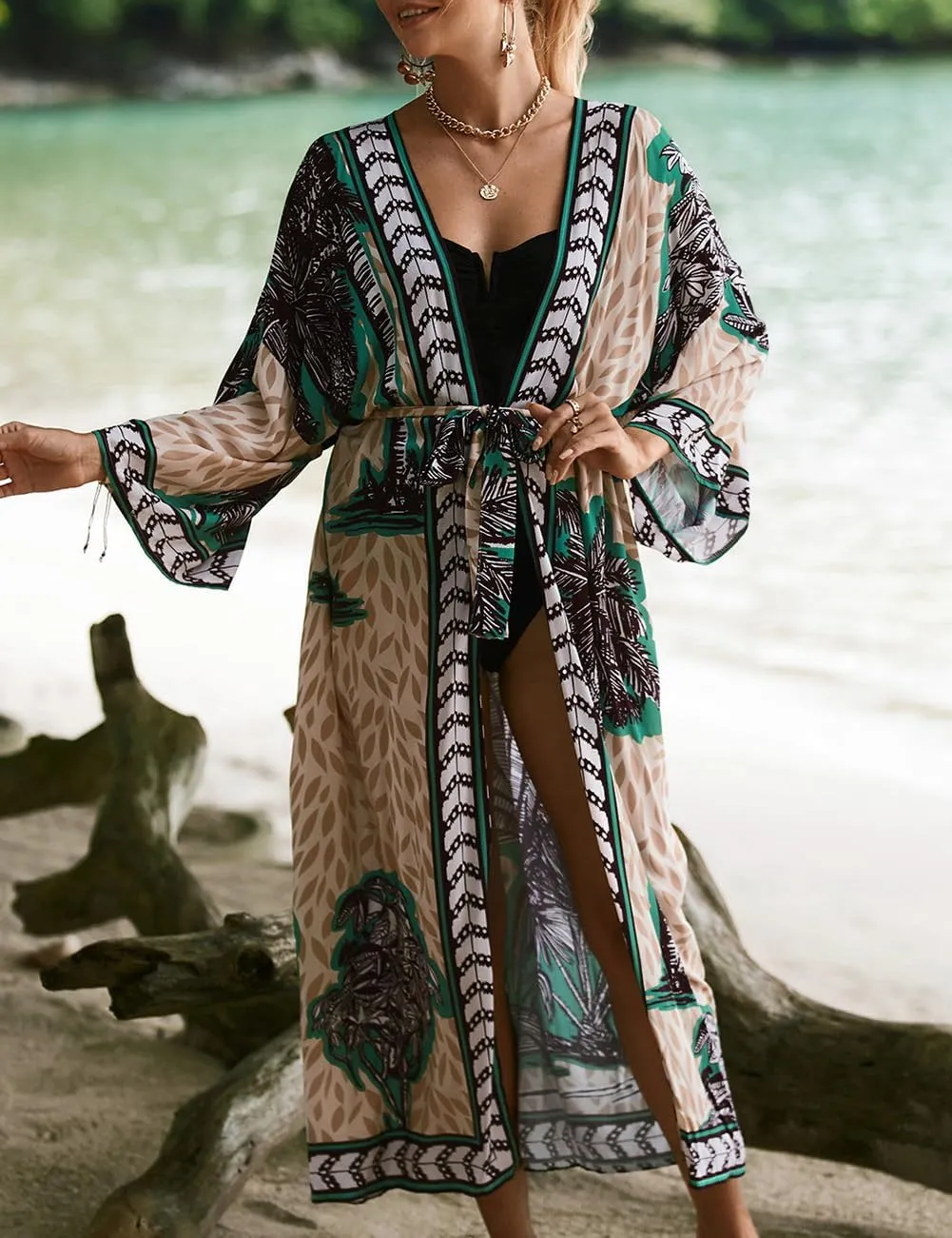 Bsubseach Kimono Swimsuit Cover Ups for Women Robe Pool Cover Up Long Beach Dress Colorful Cardigan for Swimwear