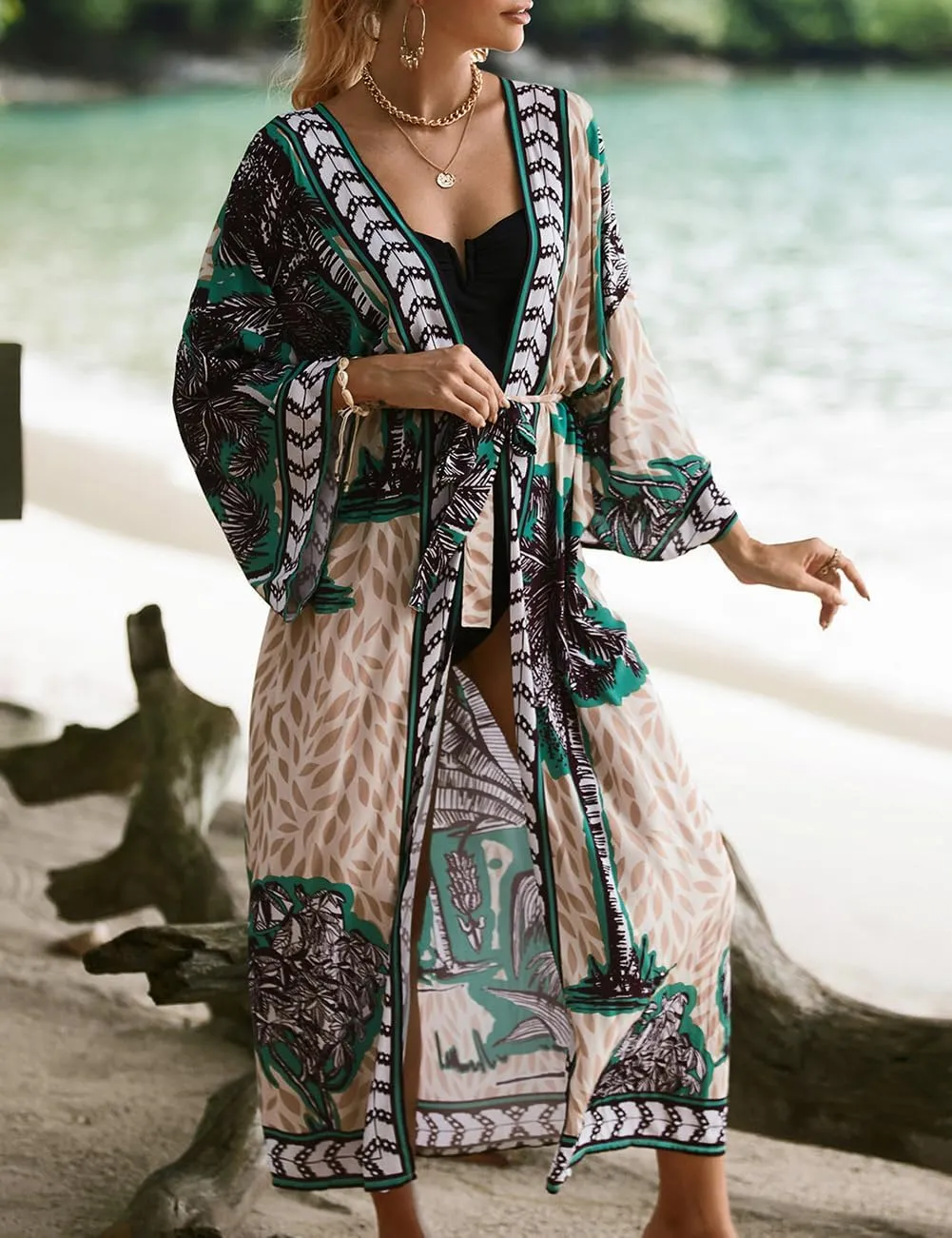 Bsubseach Kimono Swimsuit Cover Ups for Women Robe Pool Cover Up Long Beach Dress Colorful Cardigan for Swimwear