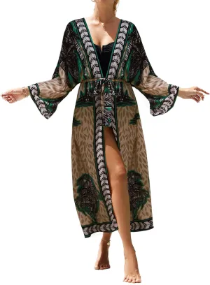 Bsubseach Kimono Swimsuit Cover Ups for Women Robe Pool Cover Up Long Beach Dress Colorful Cardigan for Swimwear