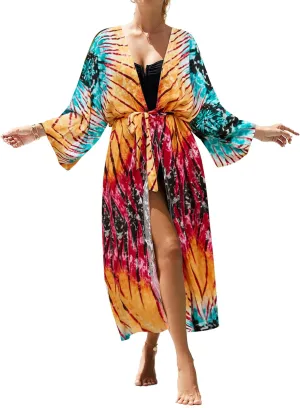 Bsubseach Kimono Swimsuit Cover Ups for Women Robe Pool Cover Up Long Beach Dress Colorful Cardigan for Swimwear