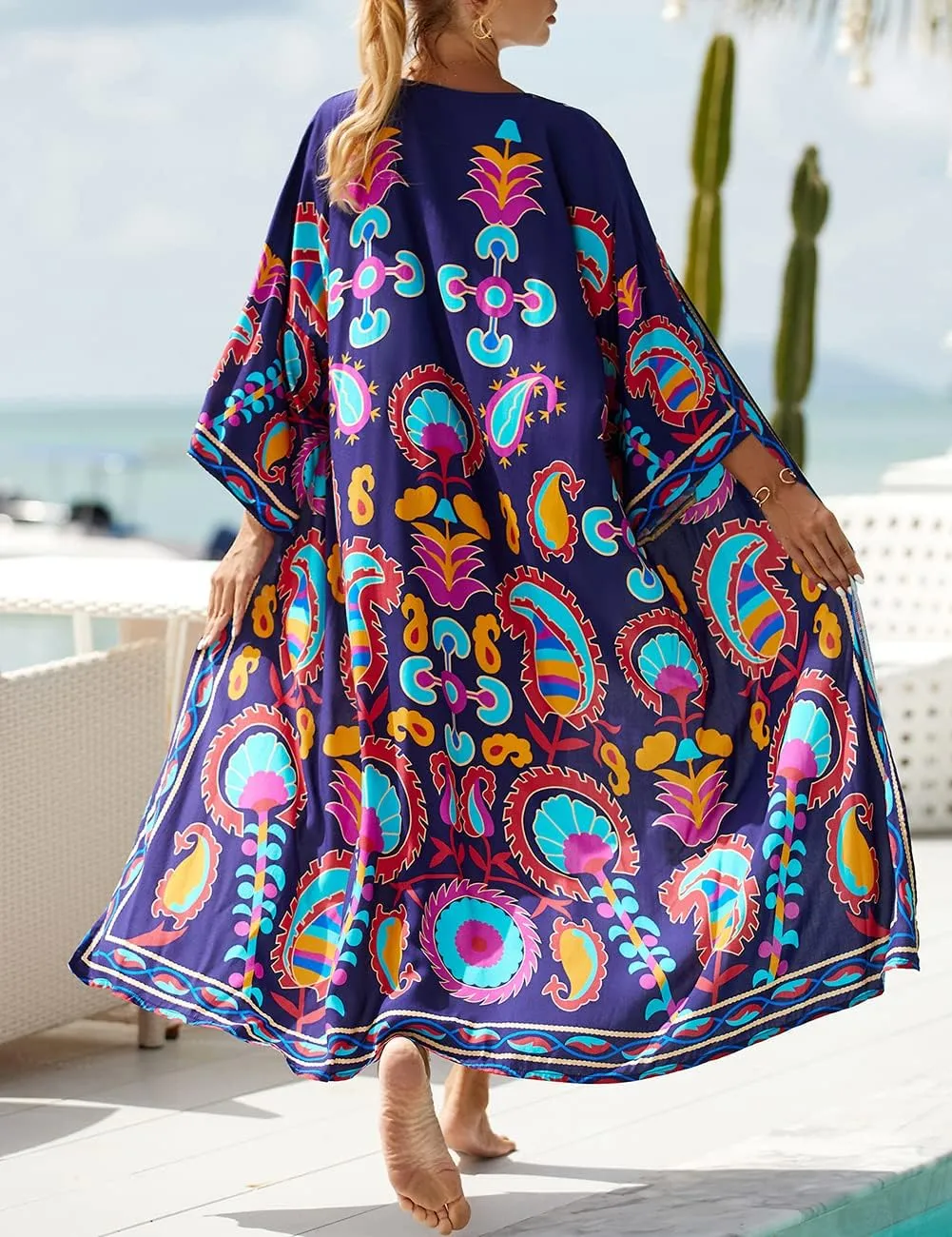 Bsubseach Kimono Swimsuit Cover Ups for Women Robe Pool Cover Up Long Beach Dress Colorful Cardigan for Swimwear