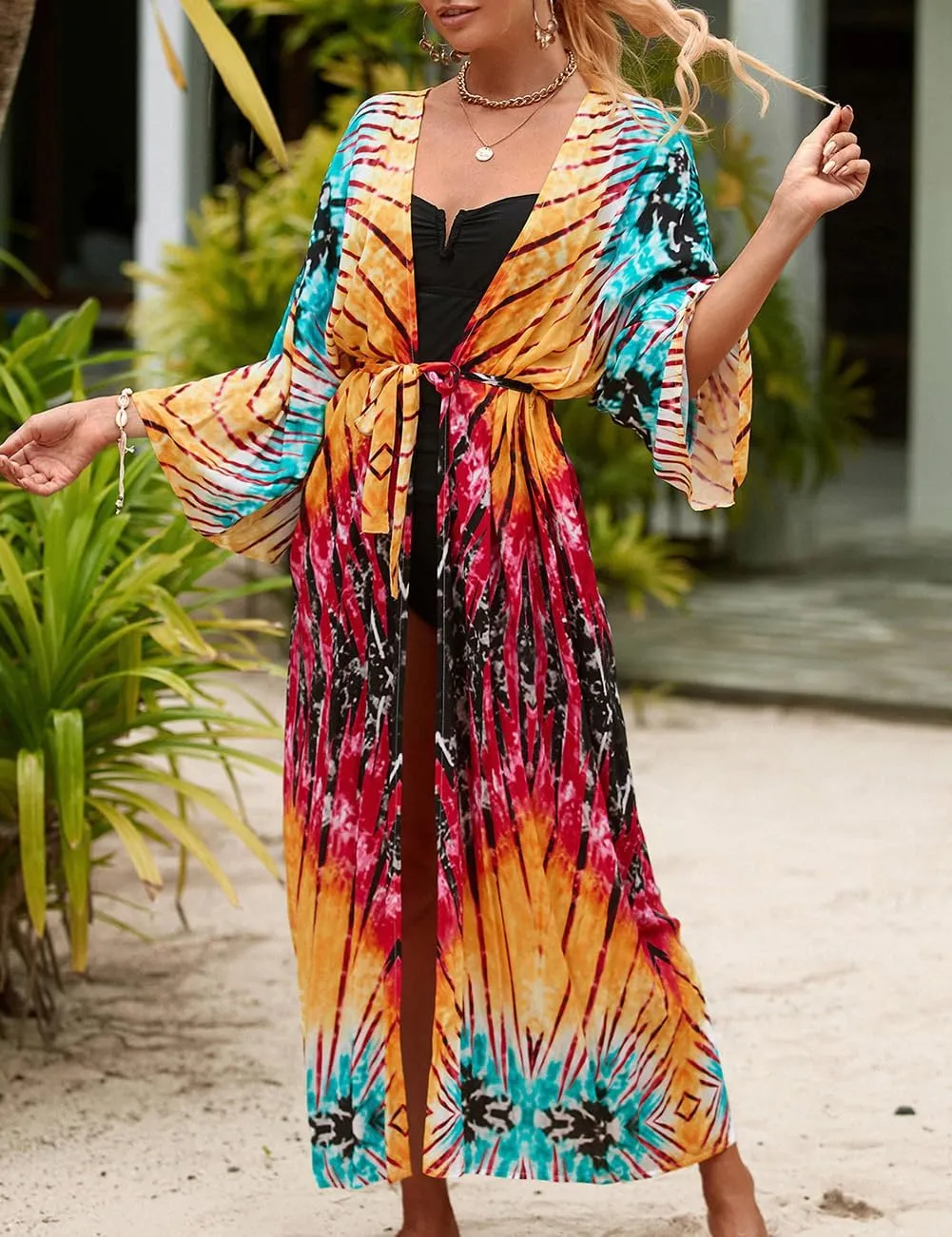Bsubseach Kimono Swimsuit Cover Ups for Women Robe Pool Cover Up Long Beach Dress Colorful Cardigan for Swimwear