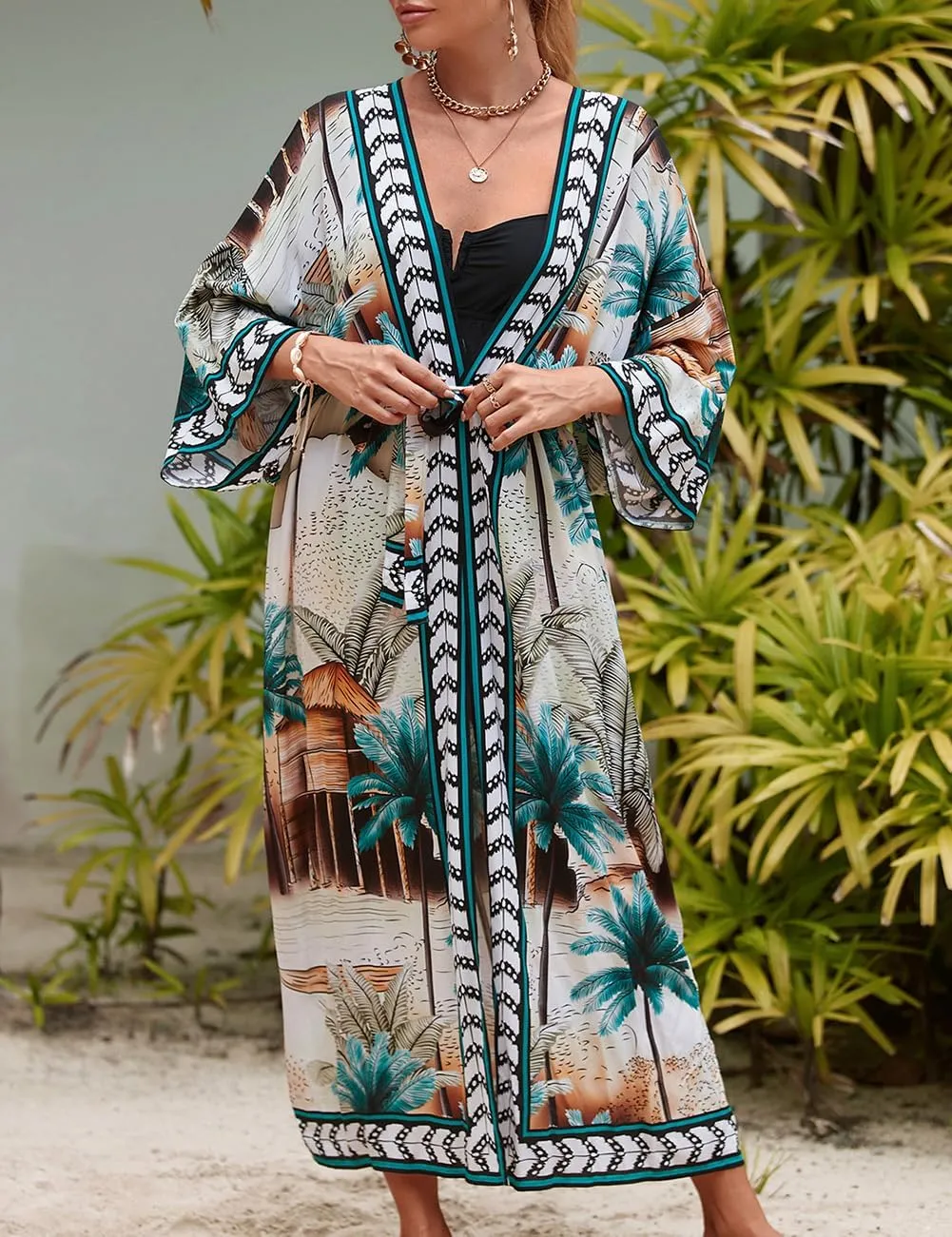 Bsubseach Kimono Swimsuit Cover Ups for Women Robe Pool Cover Up Long Beach Dress Colorful Cardigan for Swimwear