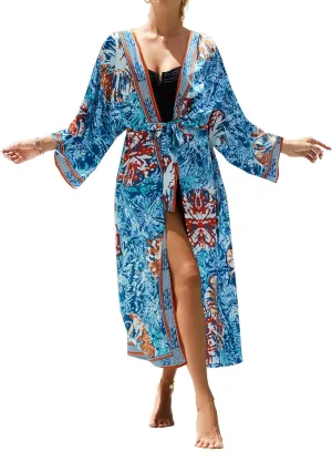 Bsubseach Kimono Swimsuit Cover Ups for Women Robe Pool Cover Up Long Beach Dress Colorful Cardigan for Swimwear