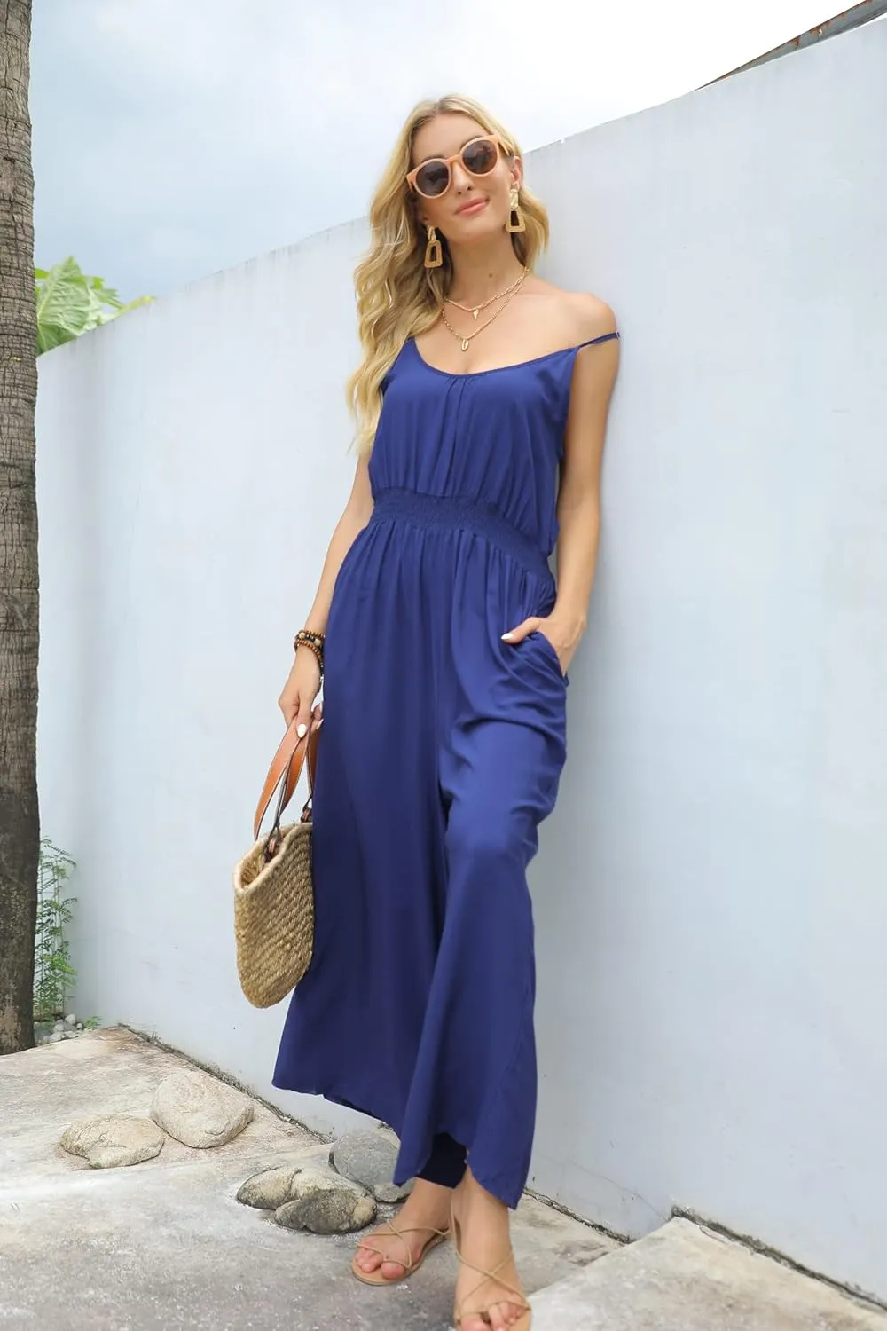 BUENOS NINOS One Piece Jumpsuit for Women Casual Summer Elastic Waist Rompers for Women Dressy Elegant
