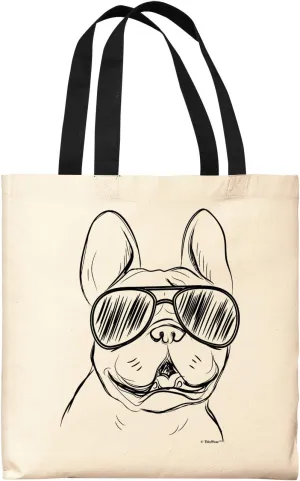 Bulldog Tote Bag - Frenchie Wearing Sunglasses - Canvas Dog Lover Gift for Owners
