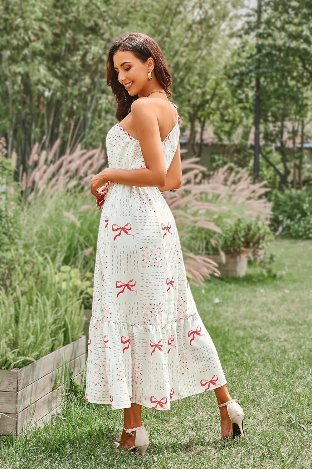 CCTOO Women's Floral Print Maxi Dress 2025 Sleeveless Summer Knot One Shoulder Flowy Boho Sundress with Pockets