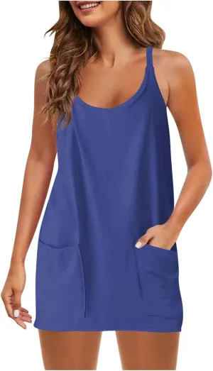 Ceboyel Short Summer Dress for Women Strappy Athletic Romper Hot Shot Mini Dress Workout Onesie Outfits With Pockes 2024
