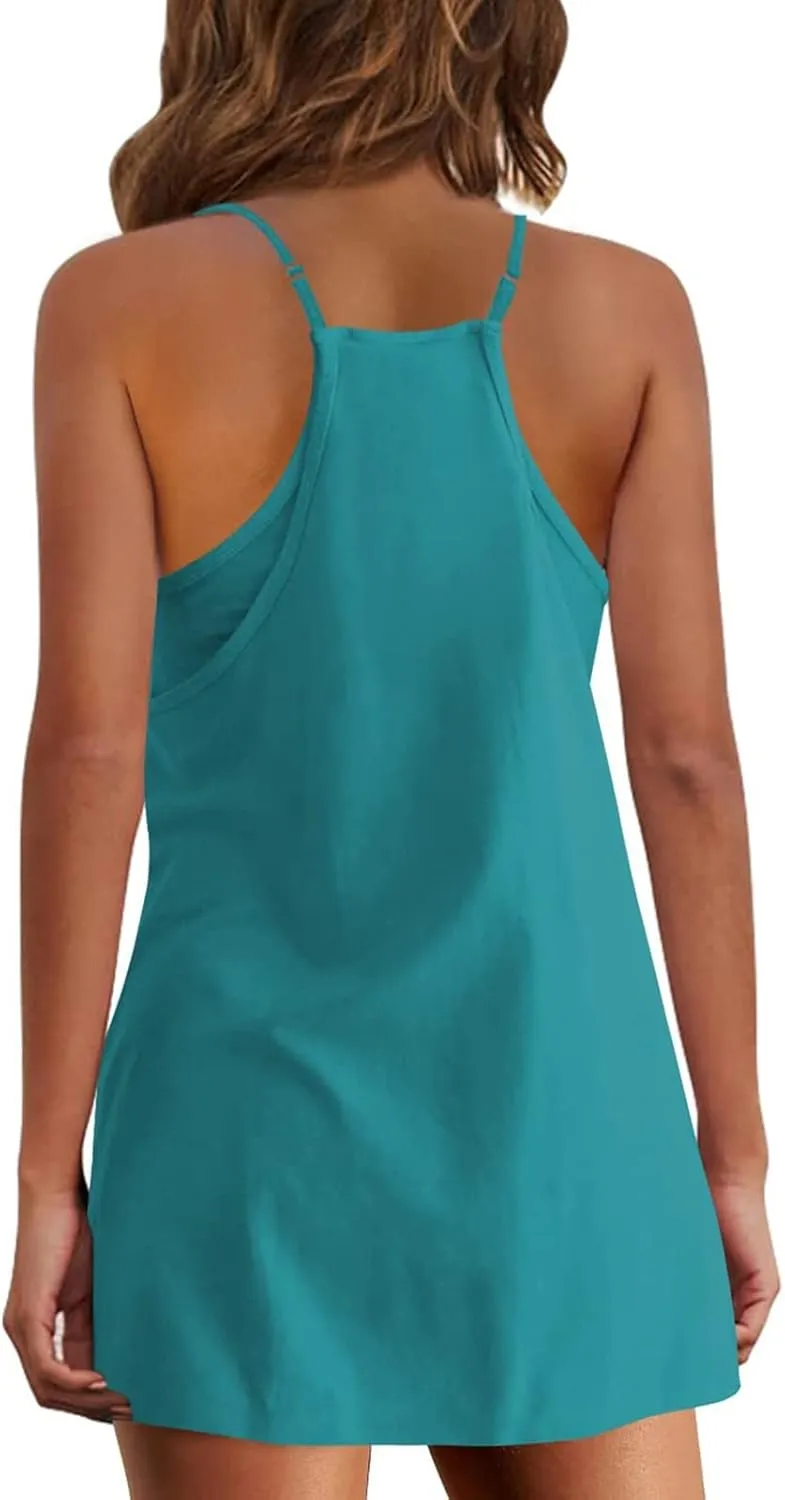 Ceboyel Short Summer Dress for Women Strappy Athletic Romper Hot Shot Mini Dress Workout Onesie Outfits With Pockes 2024