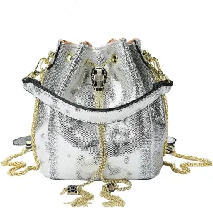 Chain shoulder handbag, light luxury fashion bucket bag, shoulder bag (Silver)