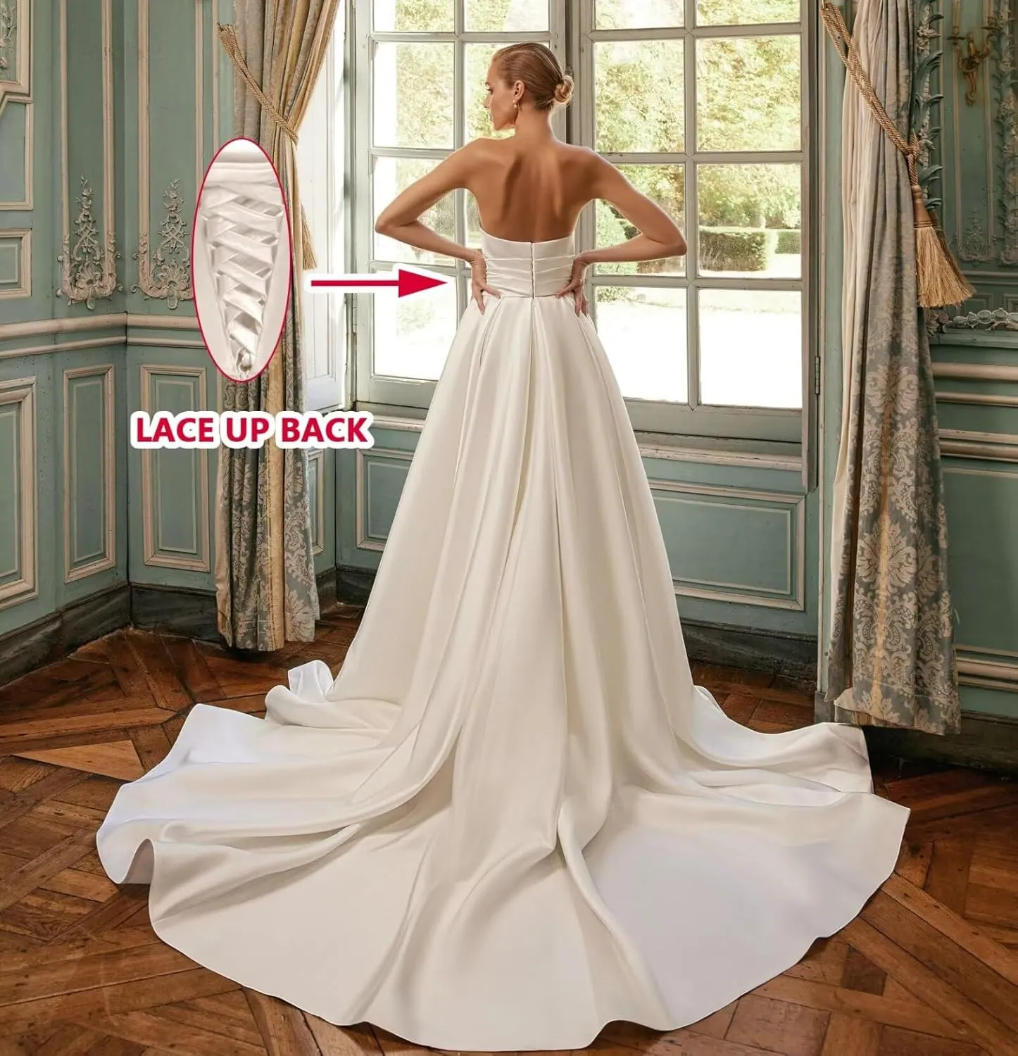 Changuan Strapless Satin Prom Dresses for Women 2025 Ruched Wedding Dress Long Ball Gown A-line Formal Gowns with Slit