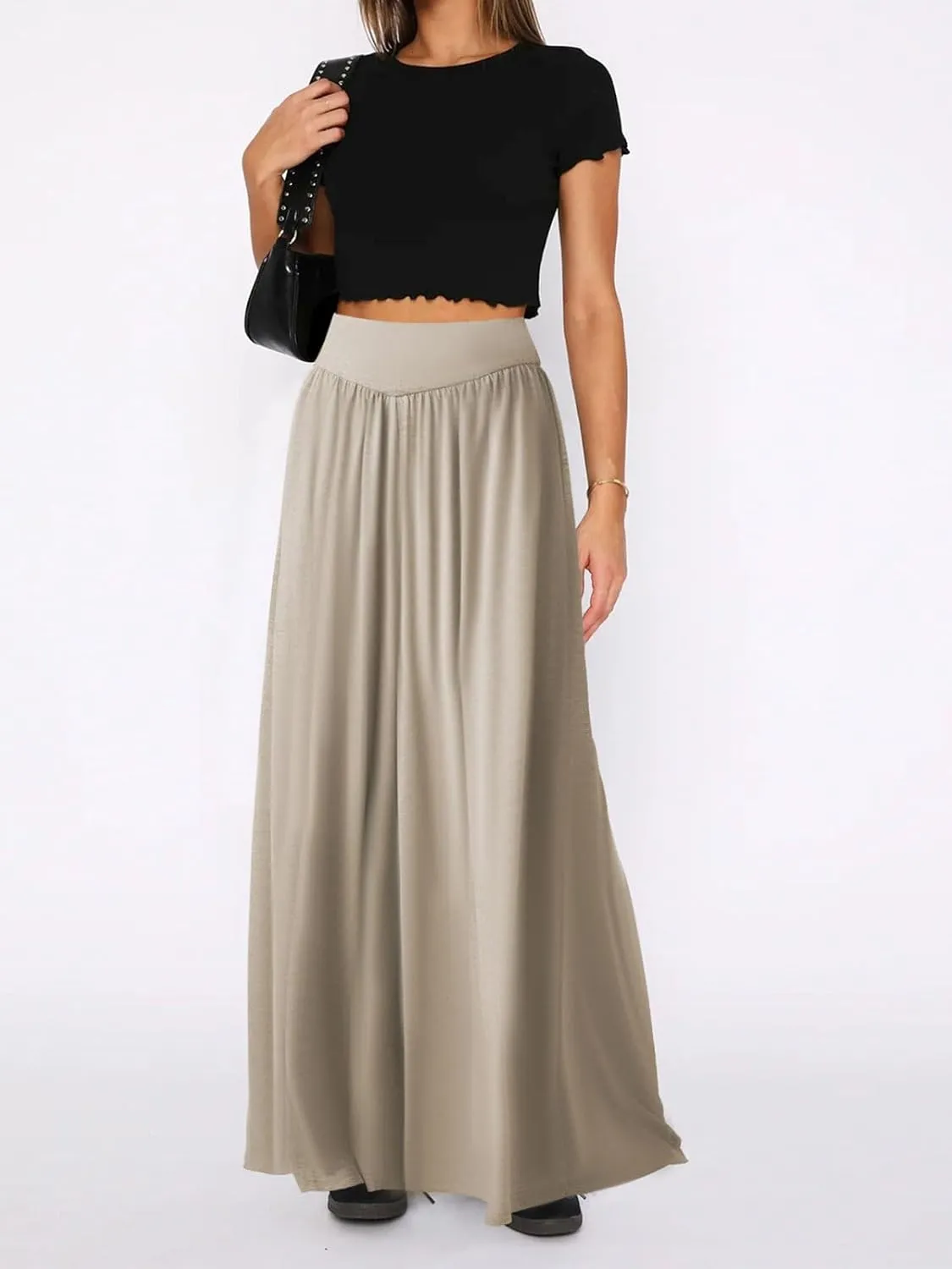 CHARTOU Women's Flowy Wide Leg Palazzo Pants Baggy High Waist Pleated Maxi Long Smocked Skirt