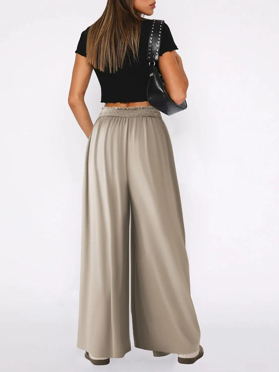 CHARTOU Women's Flowy Wide Leg Palazzo Pants Baggy High Waist Pleated Maxi Long Smocked Skirt