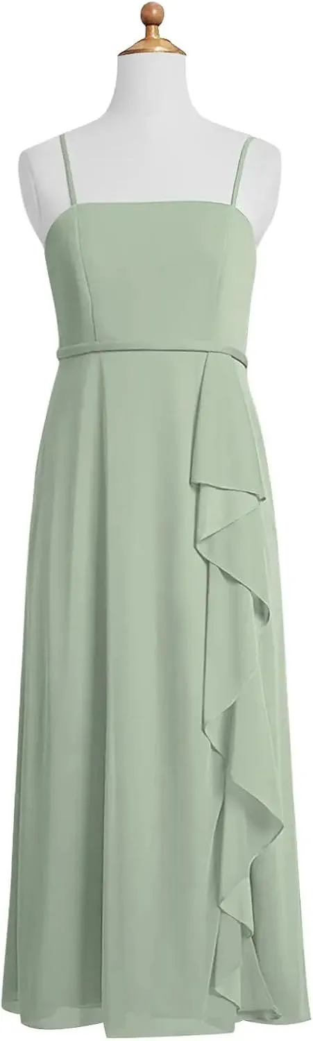 Chiffon Juniors Bridesmaid Dresses with Slits Spaghetti Straps Flower Girl Dresses Wedding Party Dress UJR002
