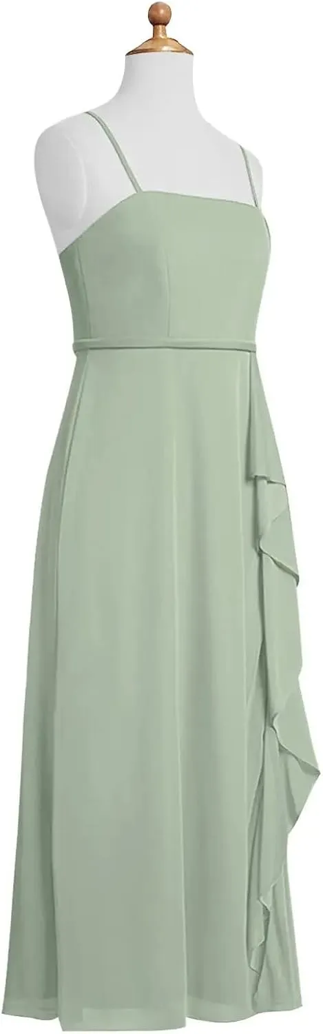 Chiffon Juniors Bridesmaid Dresses with Slits Spaghetti Straps Flower Girl Dresses Wedding Party Dress UJR002