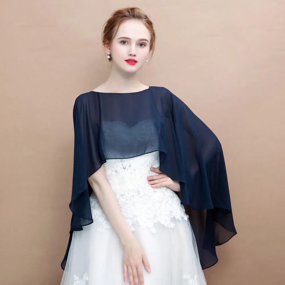 Chiffon Solid Color Pullover Cloak Extended Batwing Chiffon Shawl Tops For Women