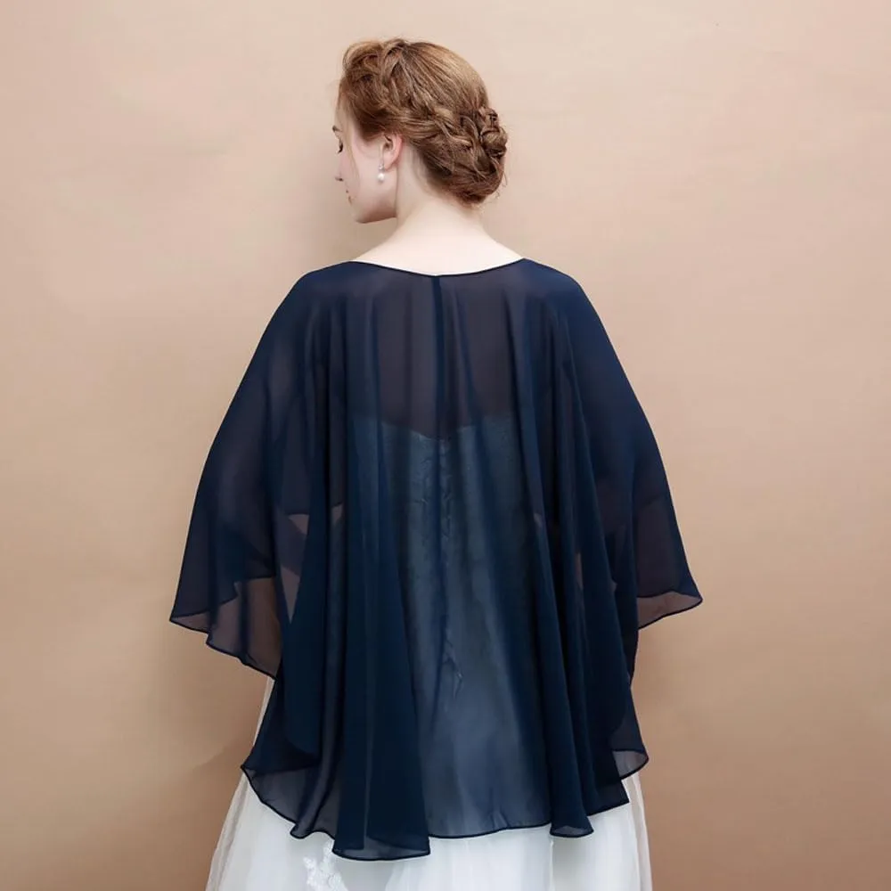 Chiffon Solid Color Pullover Cloak Extended Batwing Chiffon Shawl Tops For Women