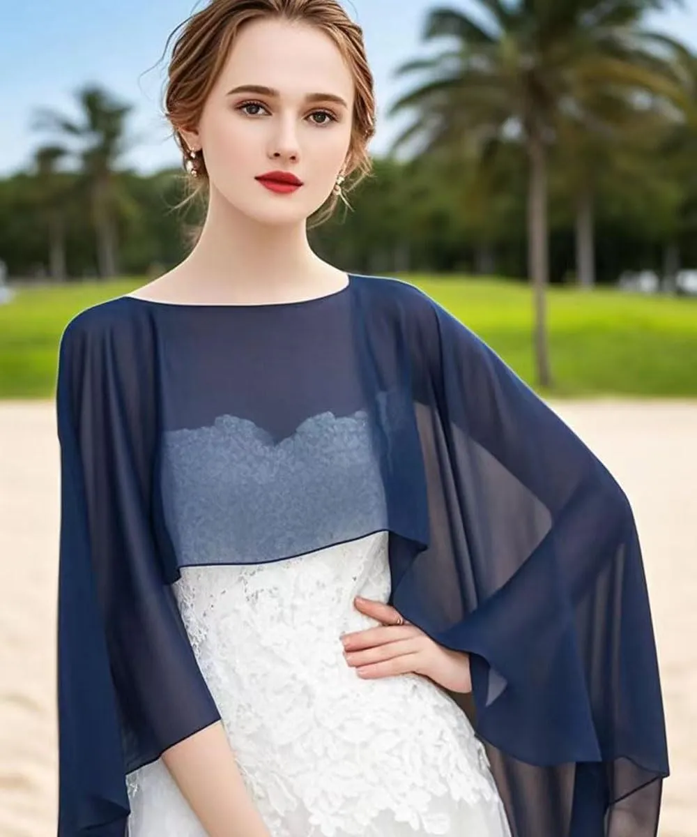 Chiffon Solid Color Pullover Cloak Extended Batwing Chiffon Shawl Tops For Women