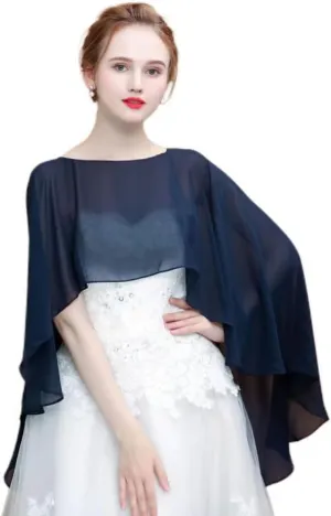 Chiffon Solid Color Pullover Cloak Extended Batwing Chiffon Shawl Tops For Women
