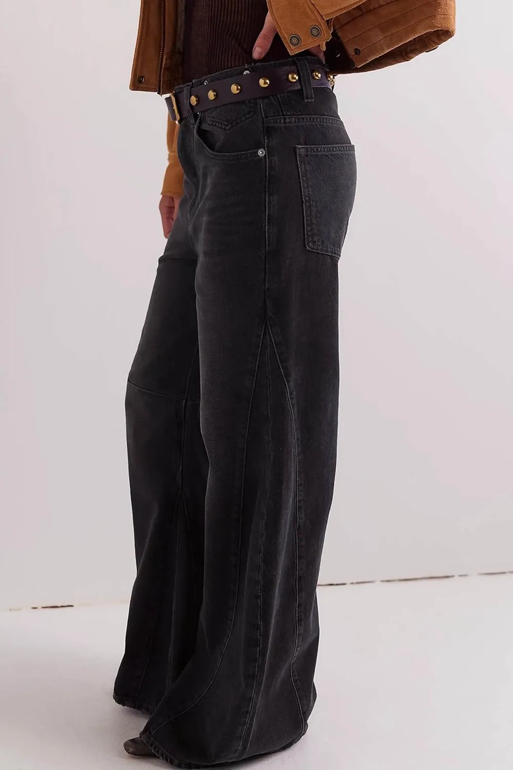 Cicy Bell Womens Baggy Bell Bottom Jeans High Waisted Flare Barrel Wide Leg Stretchy Denim Pants