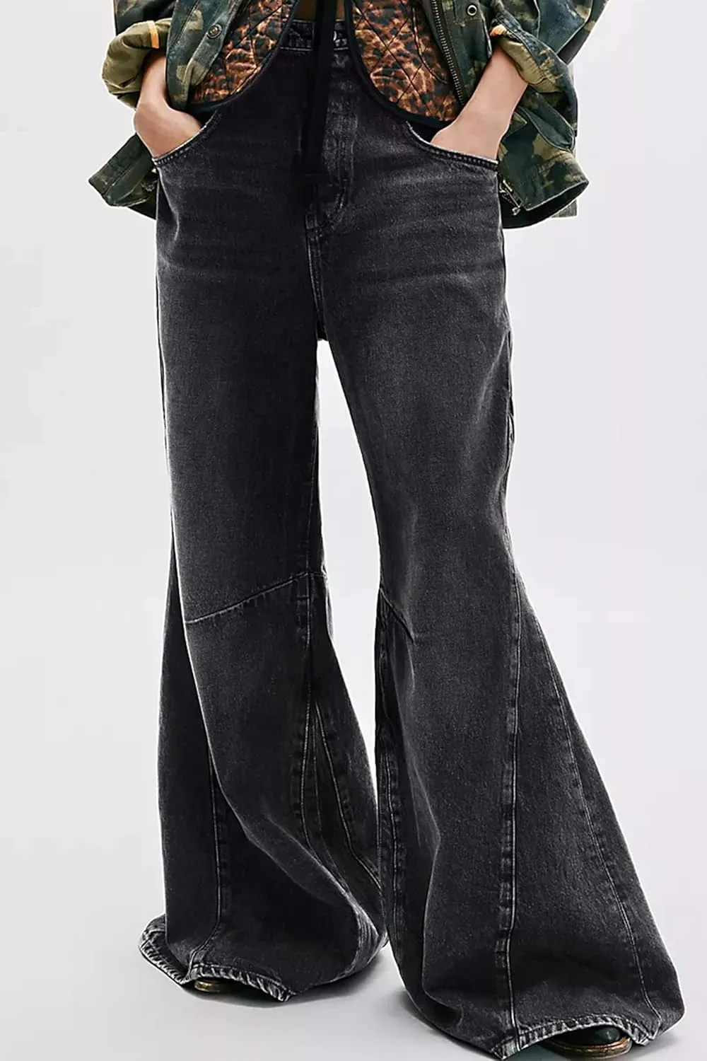 Cicy Bell Womens Baggy Bell Bottom Jeans High Waisted Flare Barrel Wide Leg Stretchy Denim Pants