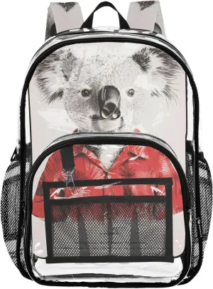 Clear Backpack Women Cute Vintage Koala Hawaiian Shirt Girls Backpack Kids Boys Plastic See through Bookbag