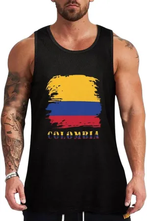 Colombia Flag Mens Tank Top Cotton Undershirt Crewneck Sleeveless Shirt for Summer