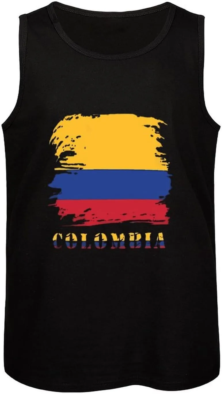 Colombia Flag Mens Tank Top Cotton Undershirt Crewneck Sleeveless Shirt for Summer
