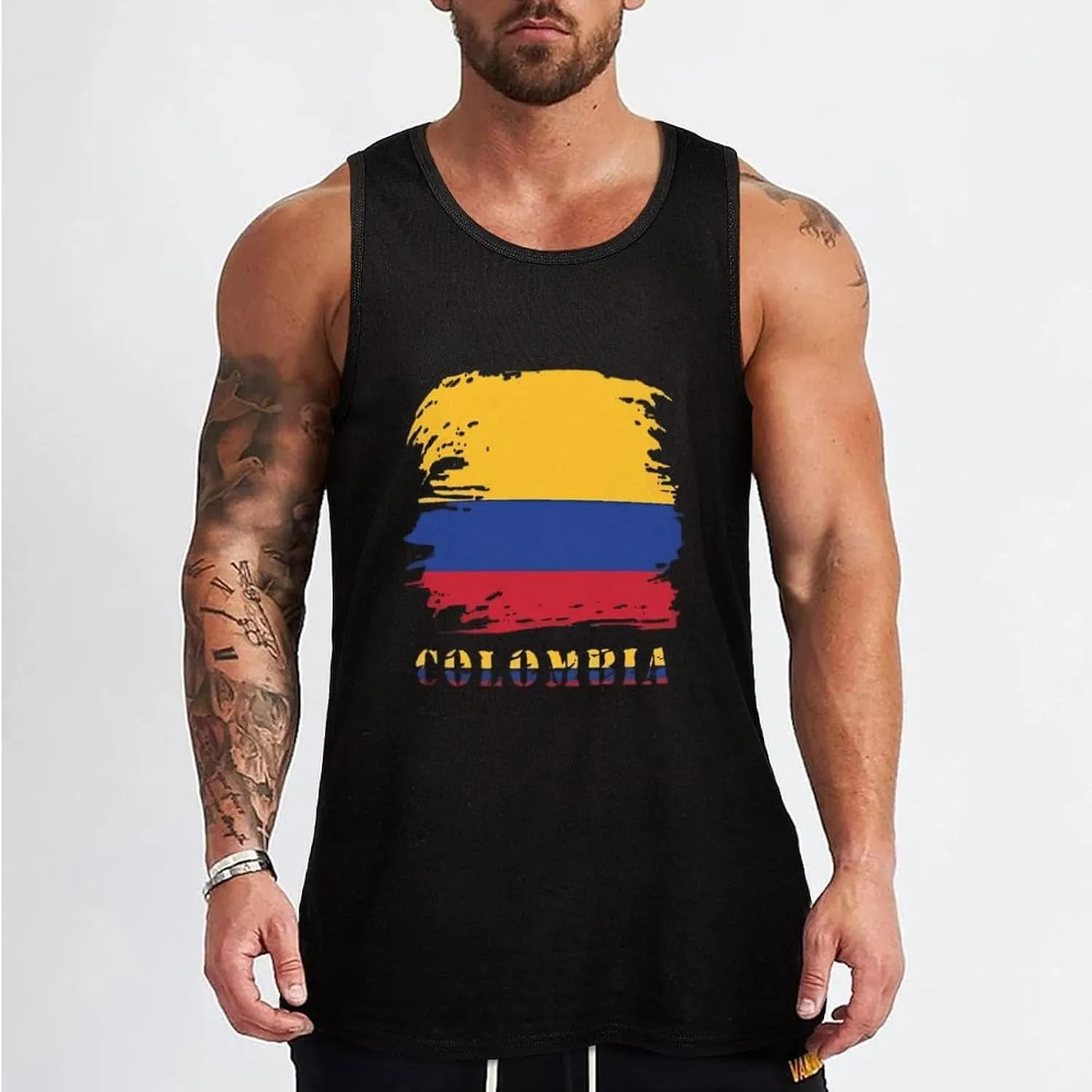 Colombia Flag Mens Tank Top Cotton Undershirt Crewneck Sleeveless Shirt for Summer